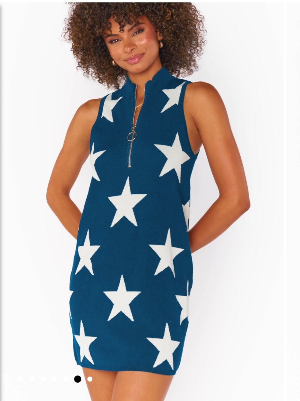 Show Me Your MuMu Navy & White Star Zip-Front Mini Dress